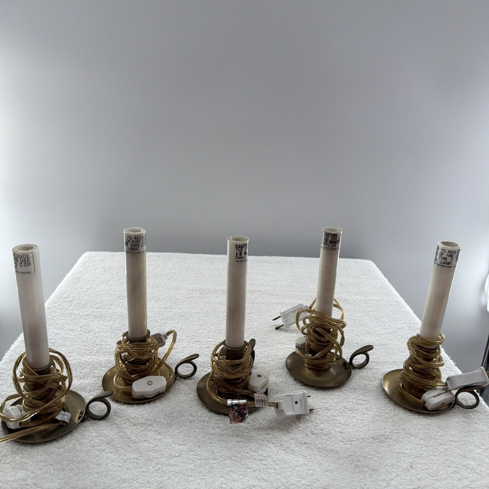 Vintage Heavyweight Brass Candle Lamp Lot/5 Corded Electric Christmas NO BULBS